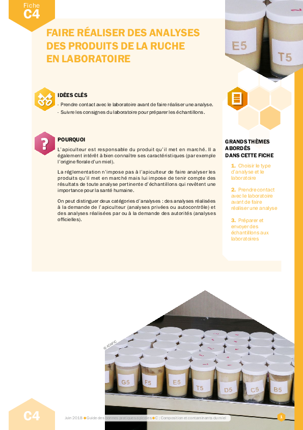 Faire réaliser des analyses des produits de la ruche en laboratoire